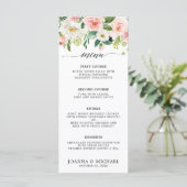 Blush Pink Florals Moderne botanische Hochzeit Menükarte (Stehend Vorderseite)