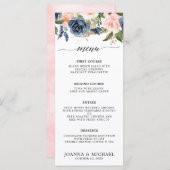 Blush Pink Florals Moderne botanische Hochzeit Menükarte (Vorne/Hinten)