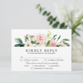 Blush Pink Florals Moderne botanische Hochzeit RSVP Karte (Stehend Vorderseite)