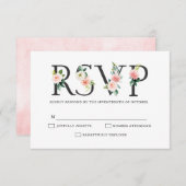 Blush Pink Florals Moderne botanische Hochzeit RSVP Karte (Vorne/Hinten)
