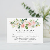 Blush Pink Florals Moderne botanische Hochzeit RSVP Karte (Stehend Vorderseite)