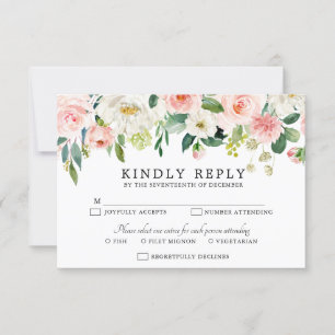 Blush Pink Florals Moderne botanische Hochzeit RSVP Karte