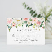 Blush Pink Florals Moderne botanische Hochzeit RSVP Karte (Stehend Vorderseite)