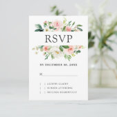 Blush Pink Florals Moderne botanische Hochzeit RSVP Karte (Stehend Vorderseite)