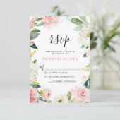 Blush Pink Florals Moderne botanische Hochzeit RSVP Karte (Stehend Vorderseite)