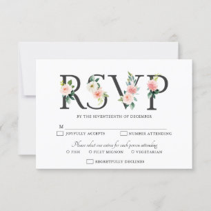 Blush Pink Florals Moderne botanische Hochzeit RSVP Karte