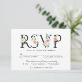 Blush Pink Florals Moderne botanische Hochzeit RSVP Karte (Stehend Vorderseite)