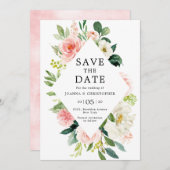 Blush Pink Florals Moderne botanische Hochzeit Save The Date (Vorne/Hinten)