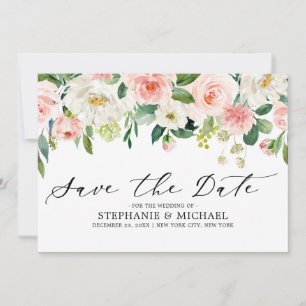 Blush Pink Florals Moderne botanische Hochzeit Save The Date