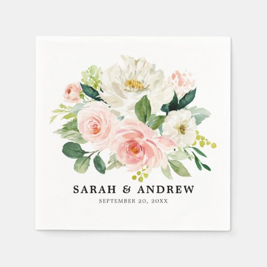 Blush Pink Florals Moderne botanische Hochzeit Serviette (Vorderseite)