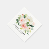 Blush Pink Florals Moderne botanische Hochzeit Serviette (Ecke)