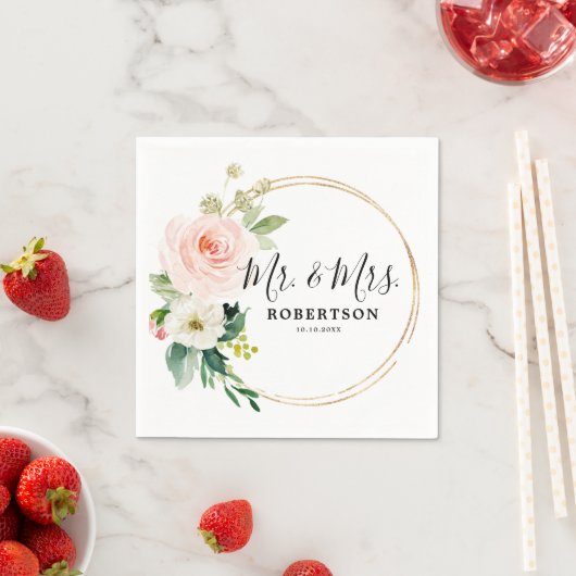 Blush Pink Florals Moderne botanische Hochzeit Serviette (Beispiel)