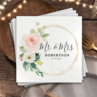 Blush Pink Florals Moderne botanische Hochzeit Serviette