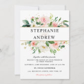 Blush Pink Florals Moderne goldene Hochzeit Einladung (Vorderseite)