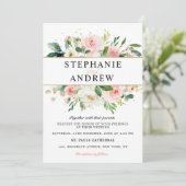 Blush Pink Florals Moderne goldene Hochzeit Einladung (Stehend Vorderseite)