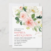 Blush Pink Florals Moderne goldene Hochzeit Einladung (Vorderseite)