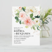 Blush Pink Florals Moderne goldene Hochzeit Einladung (Stehend Vorderseite)