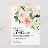 Blush Pink Florals Moderne goldene Hochzeit Einladung (Vorne/Hinten)