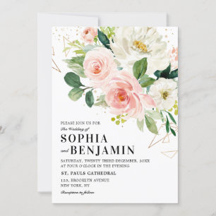 Blush Pink Florals Moderne goldene Hochzeit Einladung