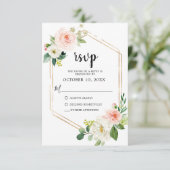 Blush Pink Florals Moderner geometrischer Goldrahm RSVP Karte (Stehend Vorderseite)