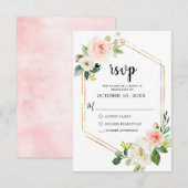 Blush Pink Florals Moderner geometrischer Goldrahm RSVP Karte (Vorne/Hinten)
