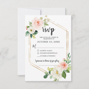 Blush Pink Florals Moderner geometrischer Goldrahm RSVP Karte
