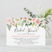 Blush Pink Florals Modernes botanisches Brautparty Einladung (Stehend Vorderseite)