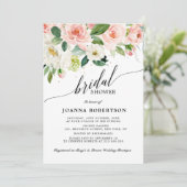 Blush Pink Florals Modernes botanisches Brautparty Einladung (Stehend Vorderseite)