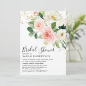 Blush Pink Florals Modernes botanisches Brautparty Einladung (Stehend Vorderseite)