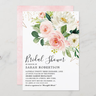 Blush Pink Florals Modernes botanisches Brautparty Einladung