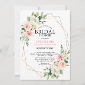 Blush Pink Florals Modernes geometrisches Brautpar Einladung (Vorderseite)
