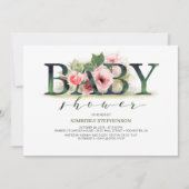 Blush Pink Florals Typografie Kinderdusche Einladung (Vorderseite)