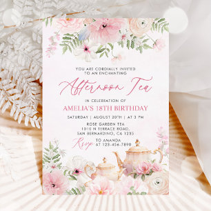 Blush Pink Florentiner Nachmittag Tea Geburtstagsp Einladung