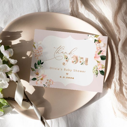 Blush pink flötenelegante Babydusche Danke Karte