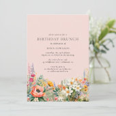 Blush Pink Flower Garden | Girly Birthday Brunch Einladung (Stehend Vorderseite)