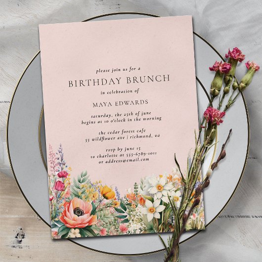 Blush Pink Flower Garden | Girly Birthday Brunch Einladung