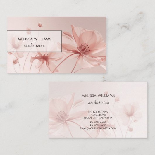 Blush Pink Flowers Aesthetician Visitenkarte (Vorne/Hinten)