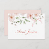 Blush Pink Flowers and Bow Flat Place Card (Vorne/Hinten)