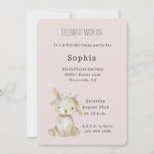 Blush Pink Flowers Bunny Birthday Einladung (Vorderseite)