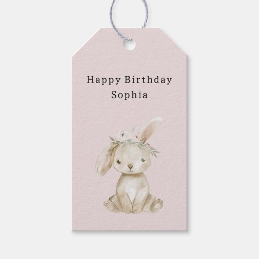 Blush Pink Flowers Bunny Birthday Geschenkanhänger (Vorderseite)