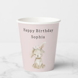 Blush Pink Flowers Bunny Birthday Pappbecher