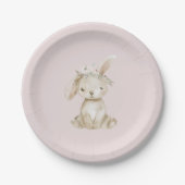 Blush Pink Flowers Bunny Birthday Pappteller (Vorderseite)