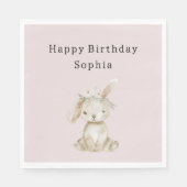 Blush Pink Flowers Bunny Birthday Serviette (Vorderseite)