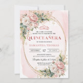 Blush Pink Flowers Eucalyptus Quinceañera Invite Einladung (Vorderseite)
