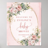 Blush Pink Flowers Gold Glitter Welcome Baby Sign Poster (Vorne)