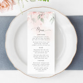 Blush Pink Flowers, Greenery, Boho, Baptism Menu Menükarte
