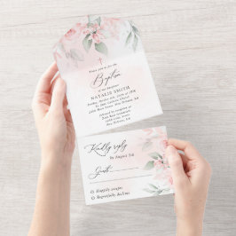 Blush Pink Flowers, Greenery, Boho, Floral Baptism All In One Einladung