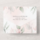 Blush Pink Flowers, Greenery, Boho, Floral Baptism All In One Einladung (Rückseite)