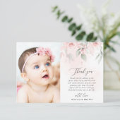 Blush Pink Flowers, Greenery, Boho, Floral Baptism Dankeskarte (Stehend Vorderseite)