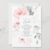 Blush Pink Flowers, Greenery, Boho, Floral Baptism Einladung (Vorderseite)